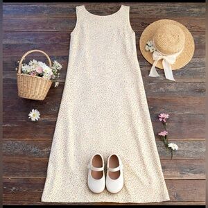 Vntg 90’s Talbots Yellow Ditsy Floral Dress Maxi Cottagecore Prairie Girls 7💚🍄